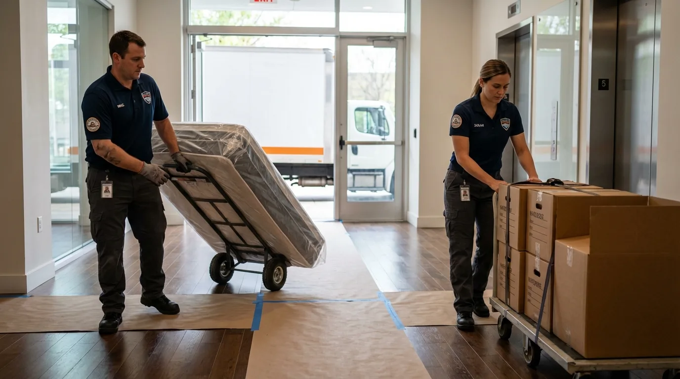Professional apartment movers loading elevator in Grayson, KY